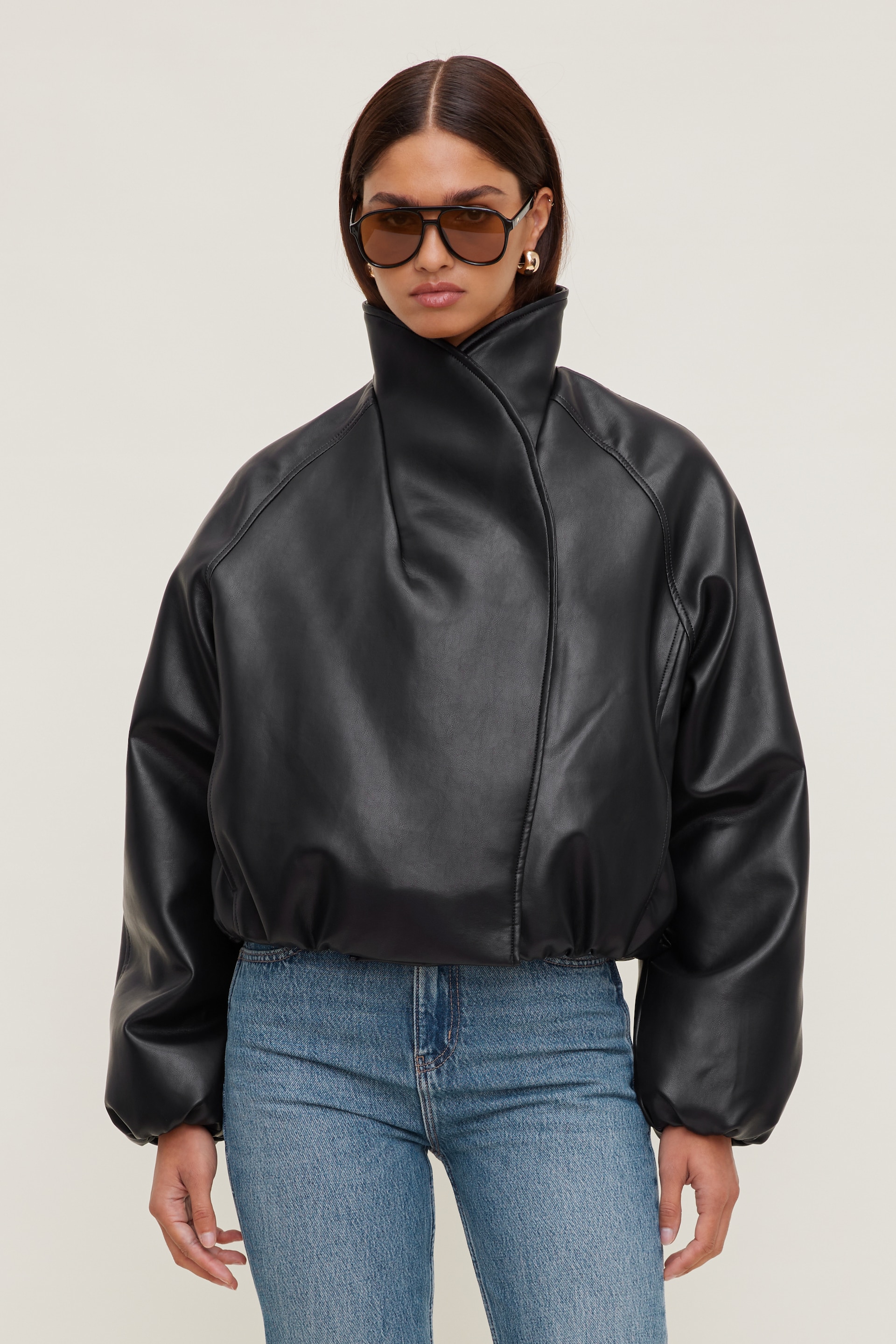 Wrap Faux Leather Bomber Jacket