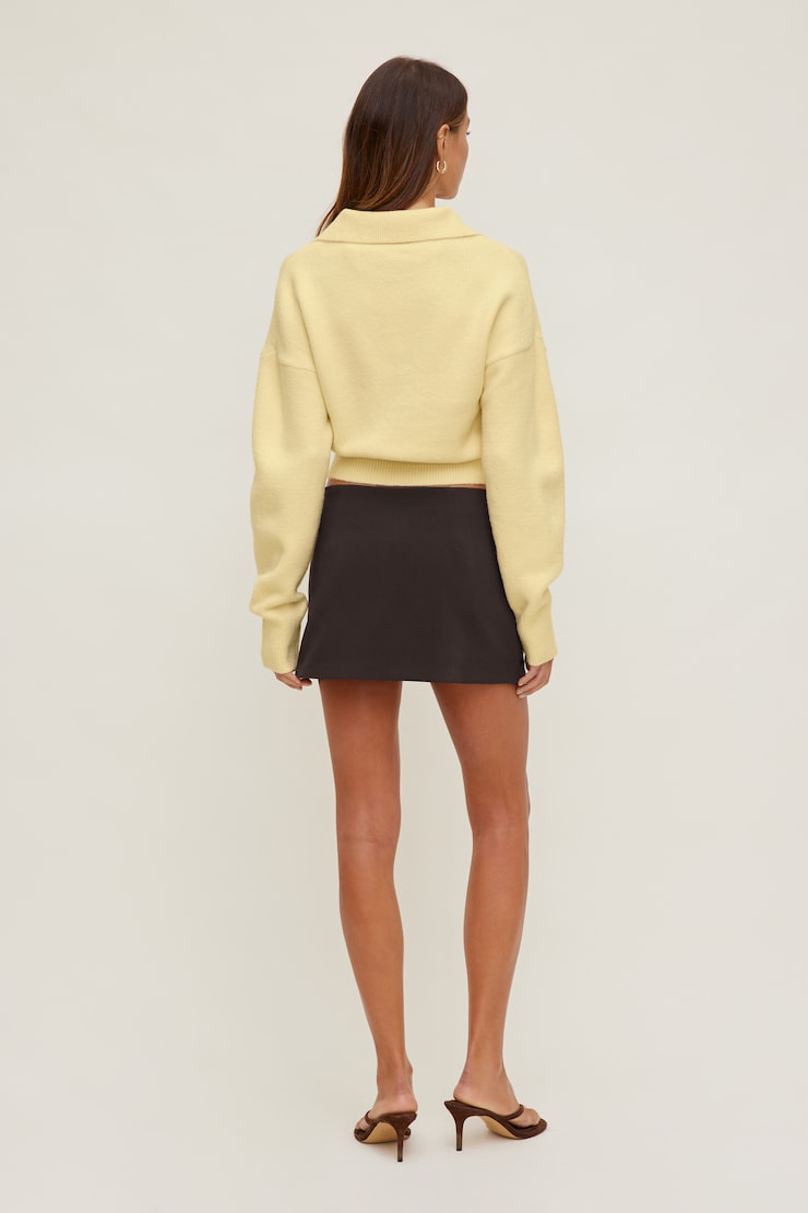Audrey Cinched Polo Sweater Pale Yellow large