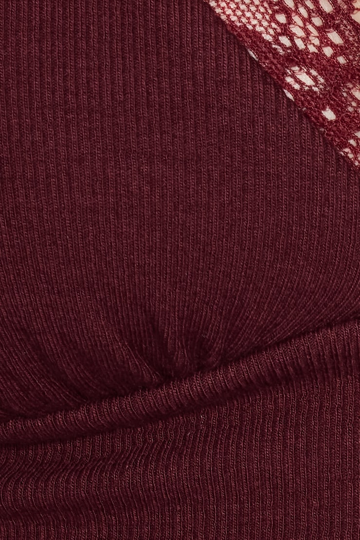 SnatchRib Plunge Lace Trim T-Shirt
