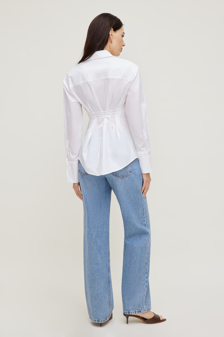 Poplin Cinch Back Shirt Bright White large