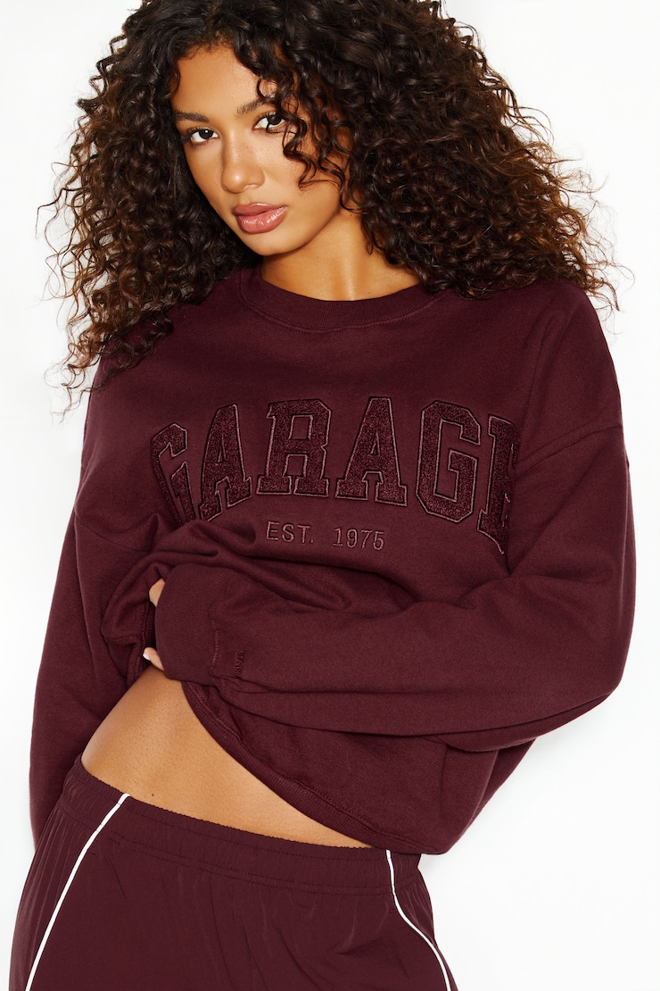UltraFleece Crewneck Sweatshirt, Burgundy Bite with Garage Logo Art, large
