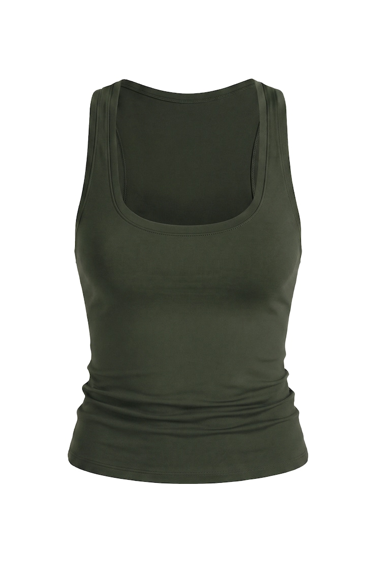 Sleek Scoop Tank Top, Olive Obsession, large