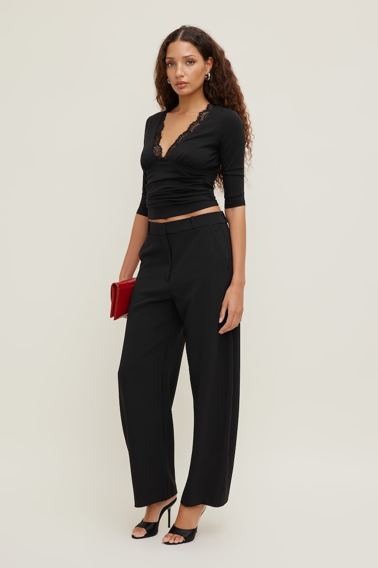 Lace Trim 3/4 Sleeve Top Jet Black large
