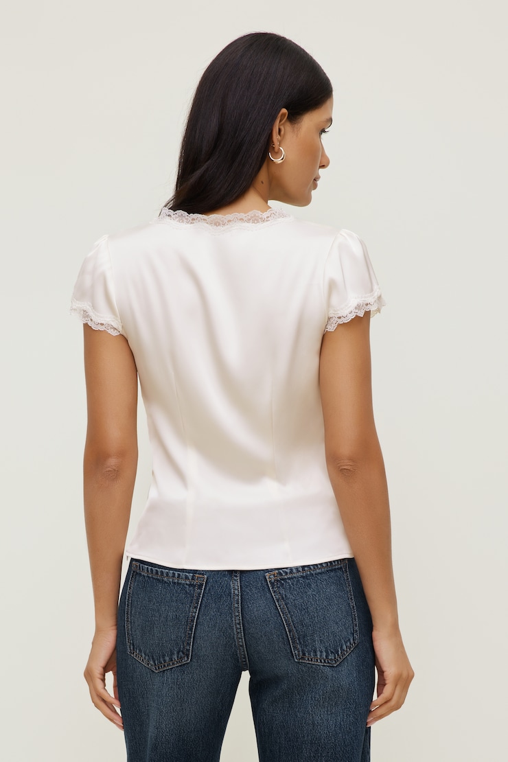 Lace Trim Satin Blouse