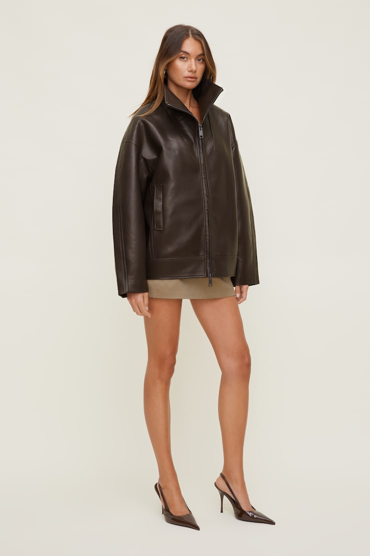 Cocoon Faux Leather Jacket French Mole Brown large