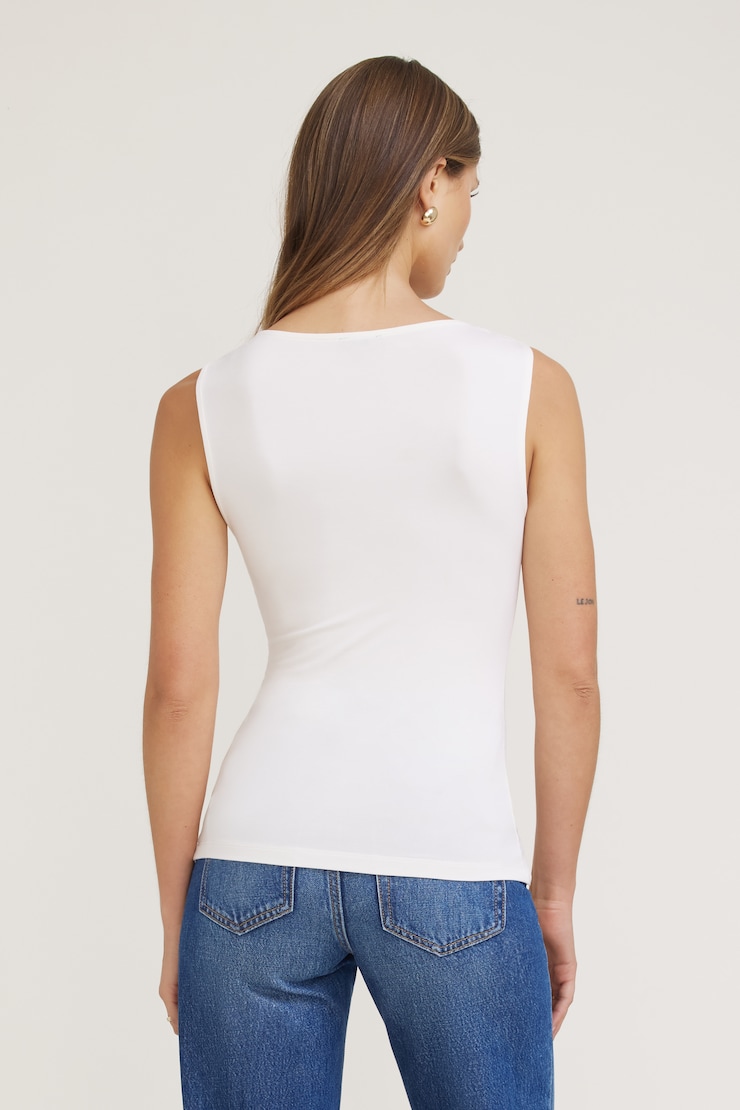 Camisole drapée en jersey à col châle Blanc cassé sel de mer large