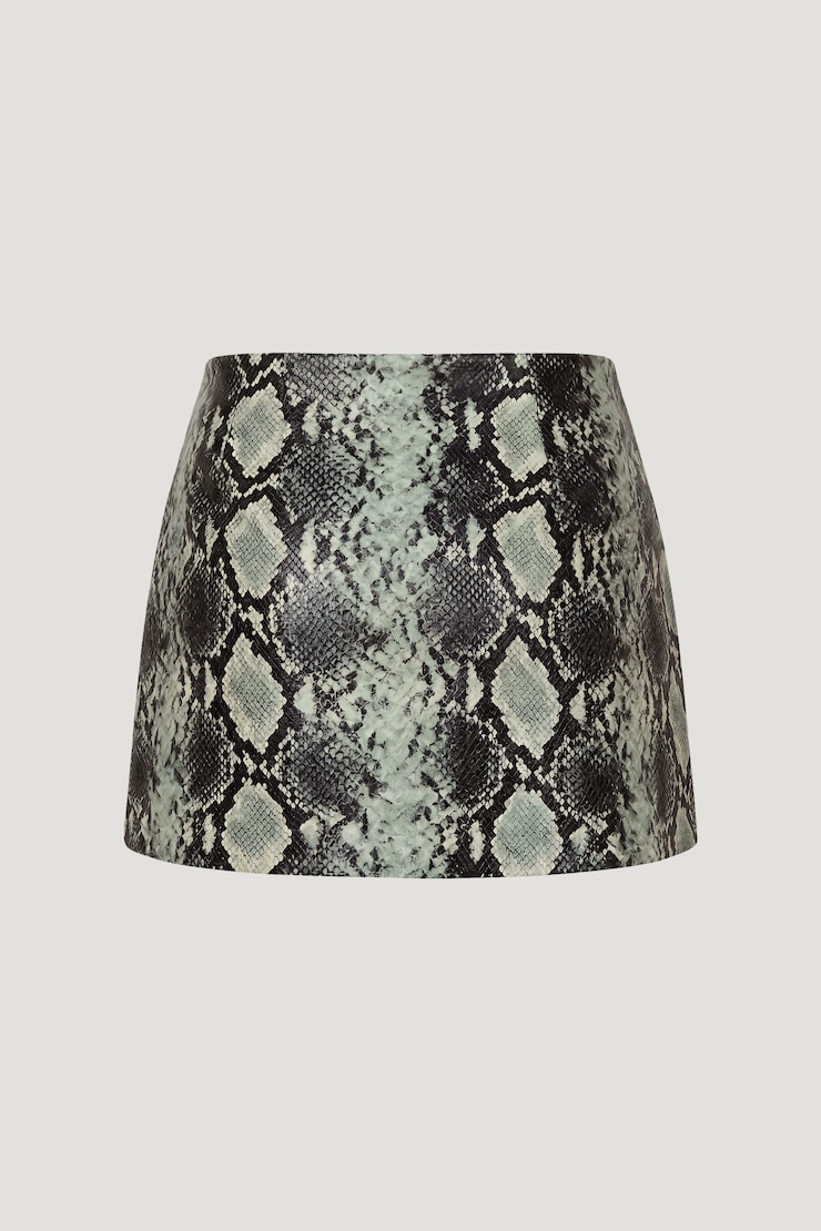 Stacie Faux Snakeskin Mini Skort Faux Leather Beige Snake Print large