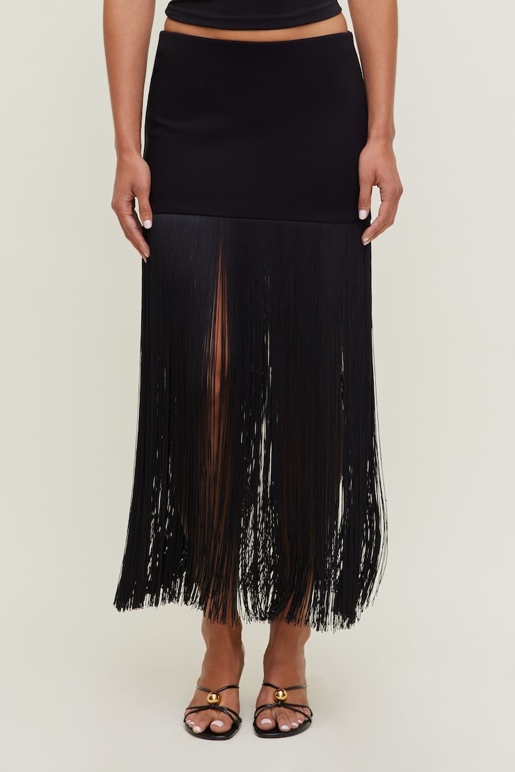 Ponte Fringe Maxi Skirt