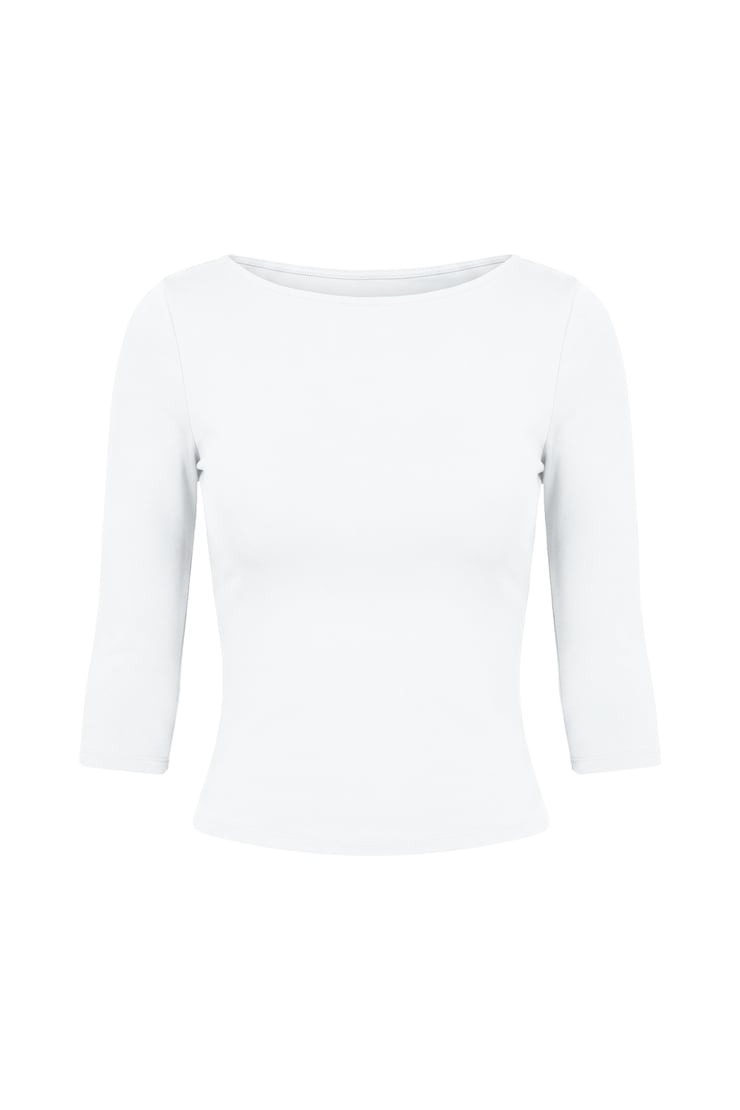 Sleek 3/4 Sleeve Boatneck Top, Bright White, large