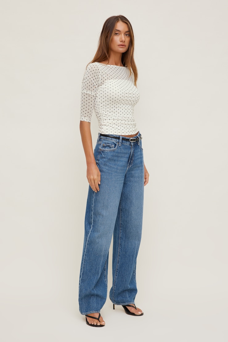 Maude Mesh Top White w/ Black Polka Dots large