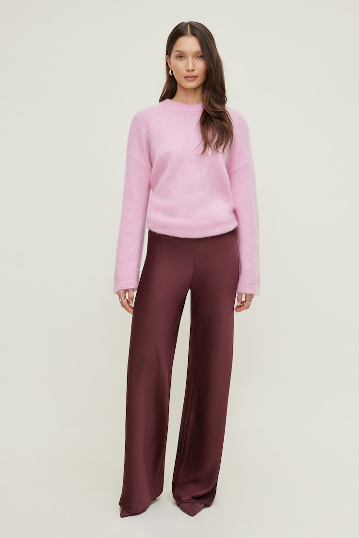Izzy Wide Leg Satin Pants Zinfandel Burgundy large