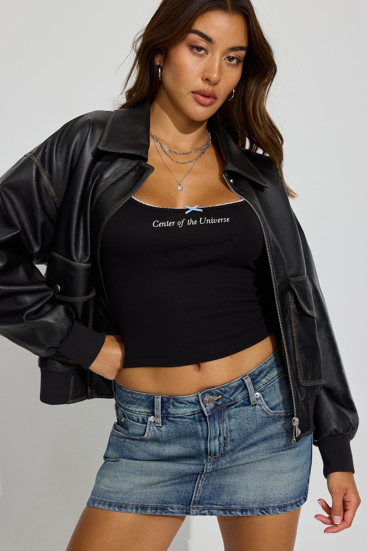 Felicia Femme Cami, Jet Black with "Center Of The Universe" Art, large