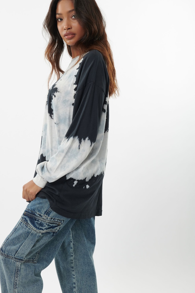 Boyfriend  Long Sleeve Tee , Navy Tie-dye, large