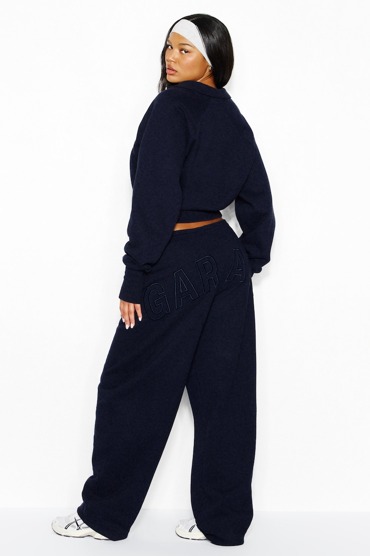 UltraFleece Barrel Leg Sweatpants, Naughty Navy Blue with Logo Art, large