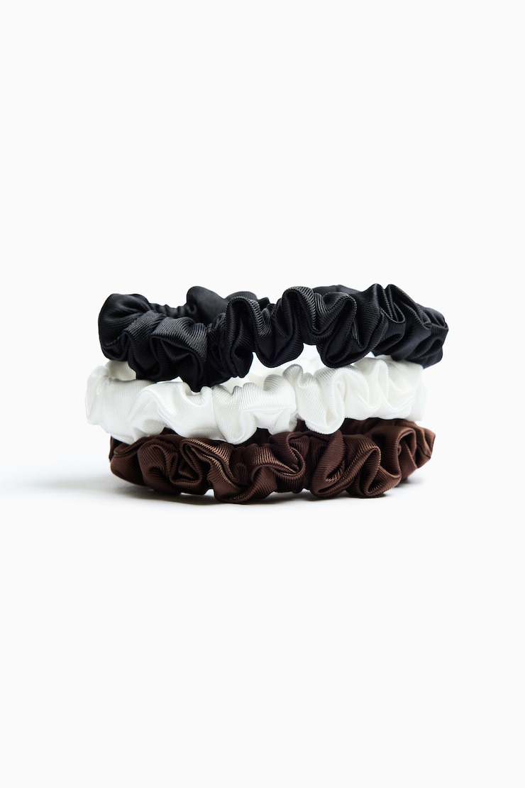 Set of 3 Mini Scrunchies, Jet Black/Armadillo Brown/White, large