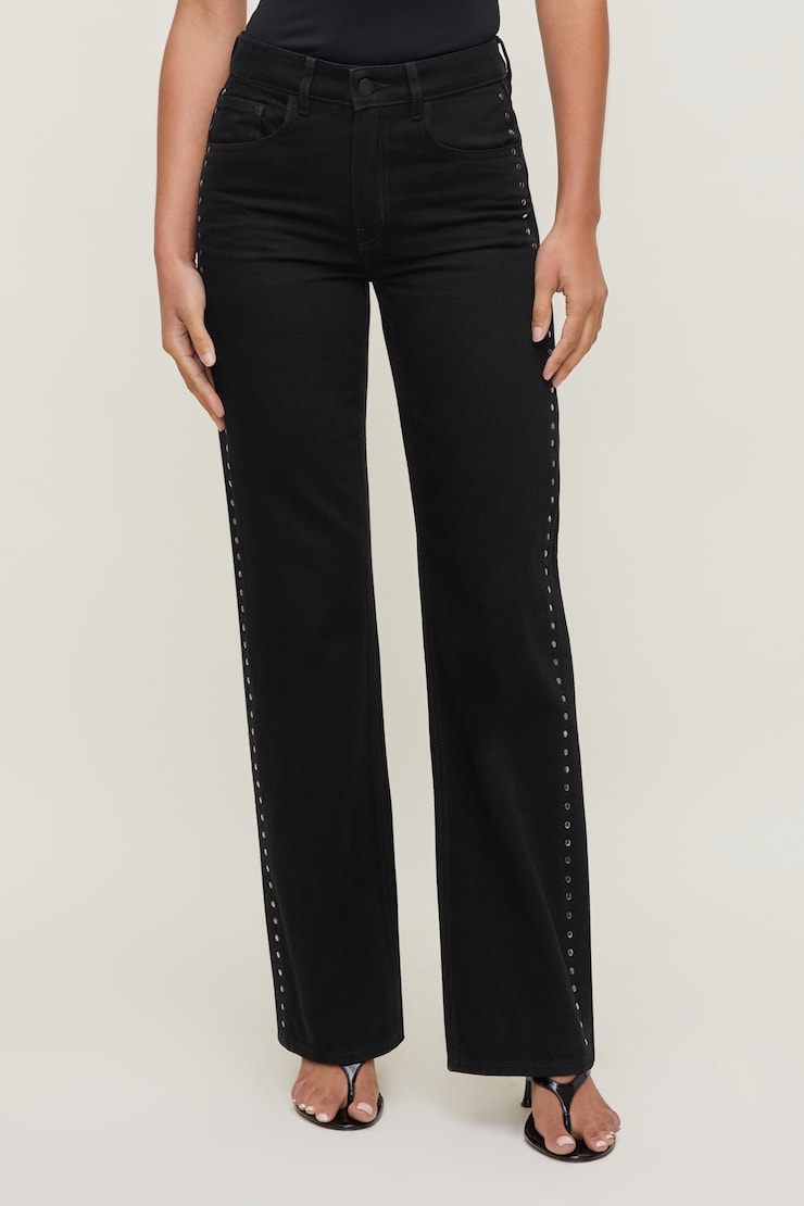 Heidi High Rise Wide Leg Jeans Studded Noir large