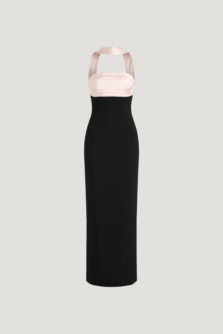 Crepe Halter Maxi Dress Jet Black / White Pearl large