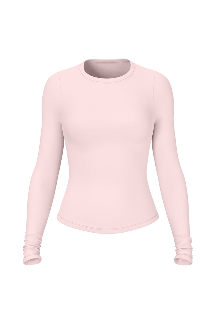 Sleek Crewneck Longsleeve Top, Pink, large