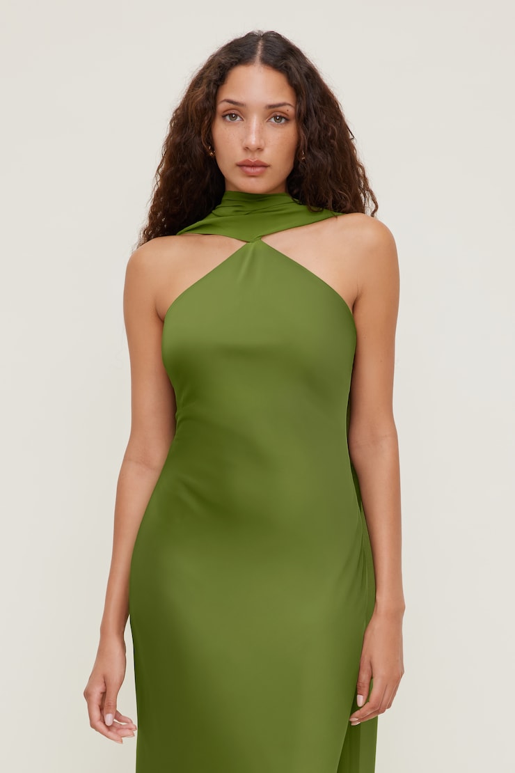Halter Scarf Satin Maxi Dress Calla Green large