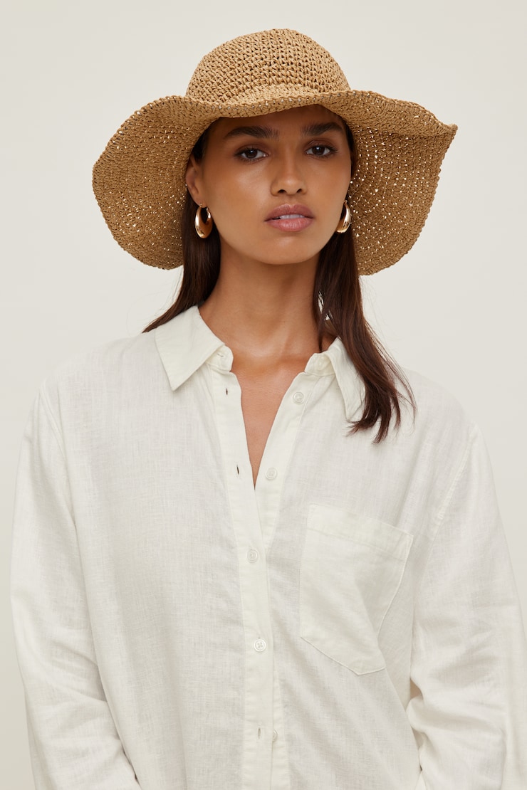 Straw Bucket Hat Natural Beige large