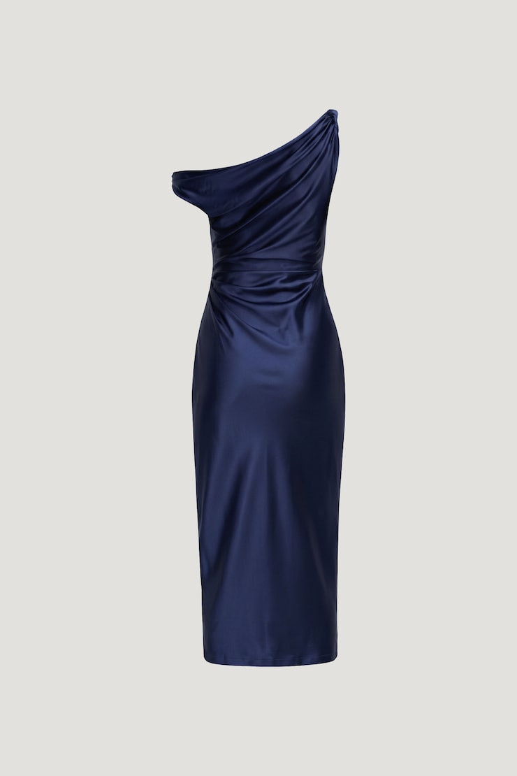 Jayde Stretch Satin Midi Dress Ocean Cavern Navy large