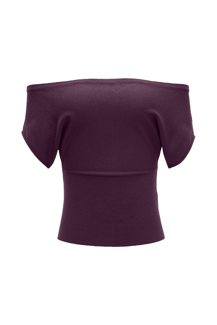 Off Shoulder Short Sleeve Cinch Waist Top, Wild Berry Maroon, large