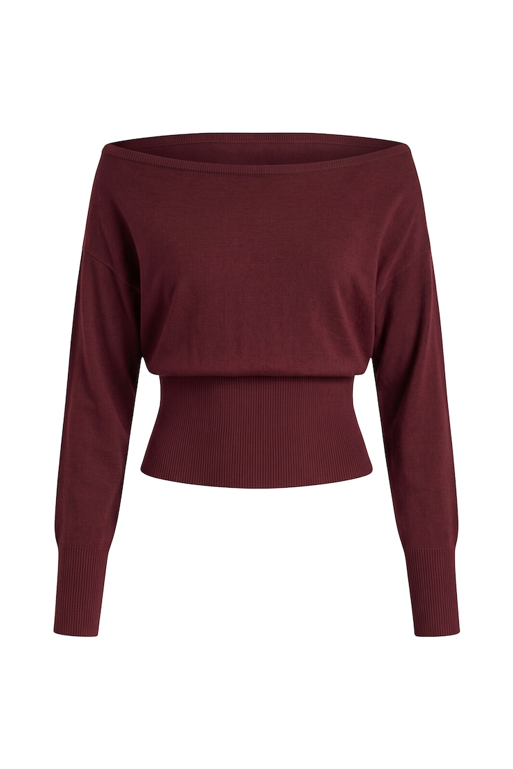 Off Shoulder Reset Long Sleeve Top, Burgundy Bite, large