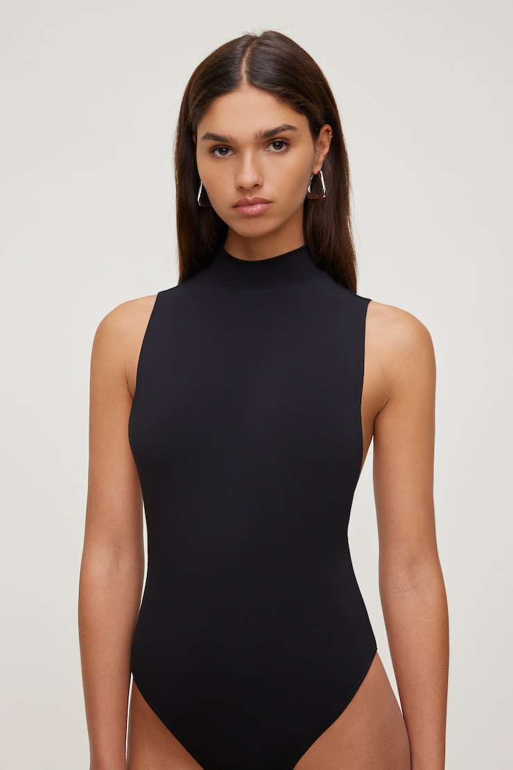 Sculpt Mock Neck Sleeveless Bodysuit Jet Black large
