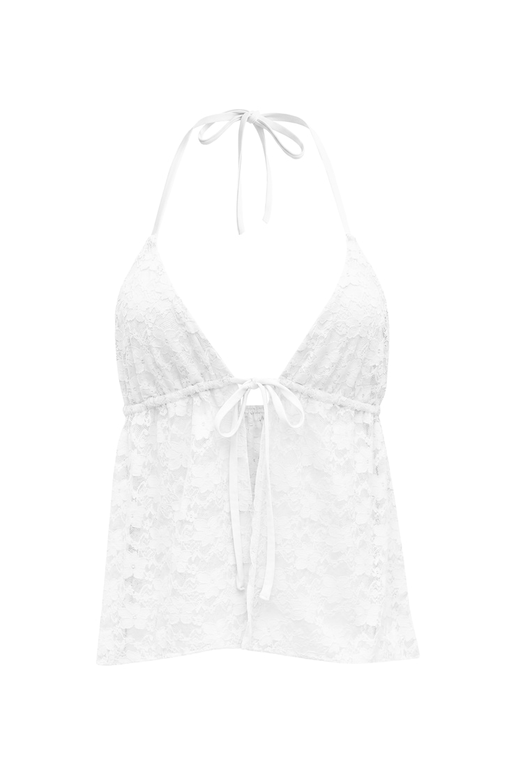Lace Babydoll Flyaway Halter Top, Snow White, large