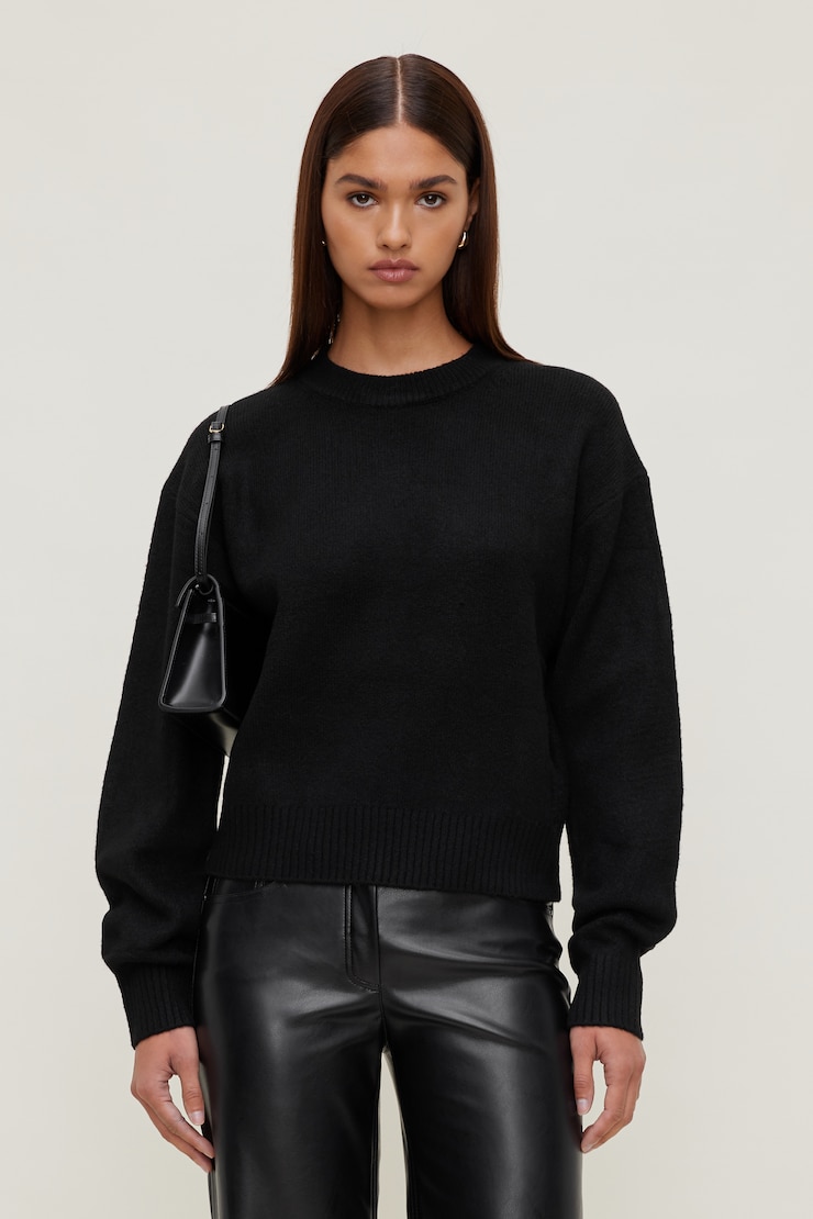 Shrunken Crewneck Sweater Jet Black large