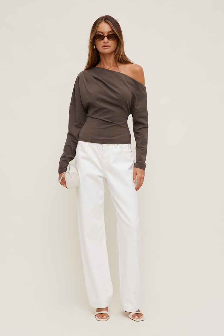 Alexa Long Sleeve T Shirt Light Mocha Brown large