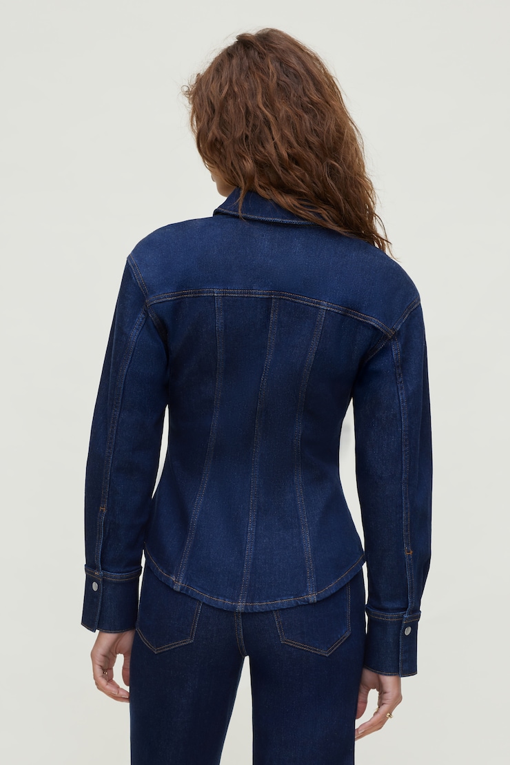 Cinched Stretch Denim Shirt Dark Indigo / Rinse large