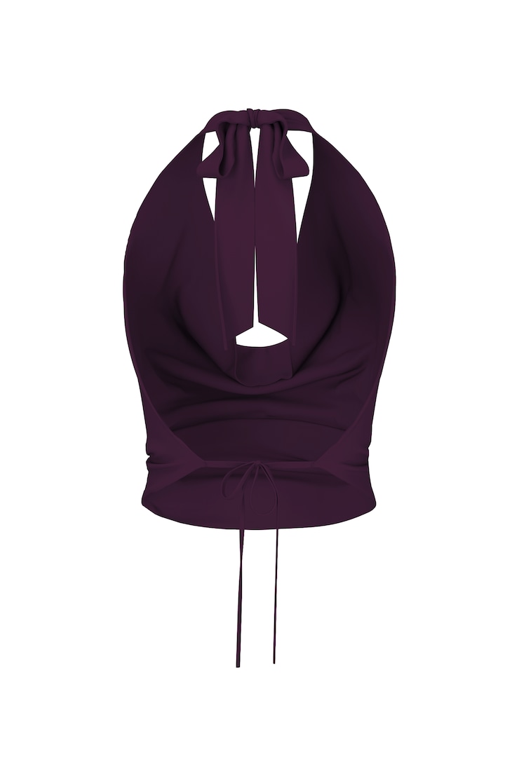 Smooth Open Back Cowl Top, Wild Berry Maroon, large