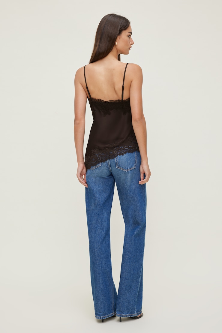 Cassie Asymmetric Lace Satin Cami Brown | Dynamite