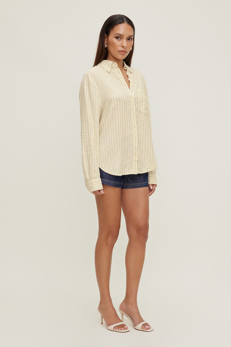 Isla Oversized Linen Shirt Black / Yellow Stripes large