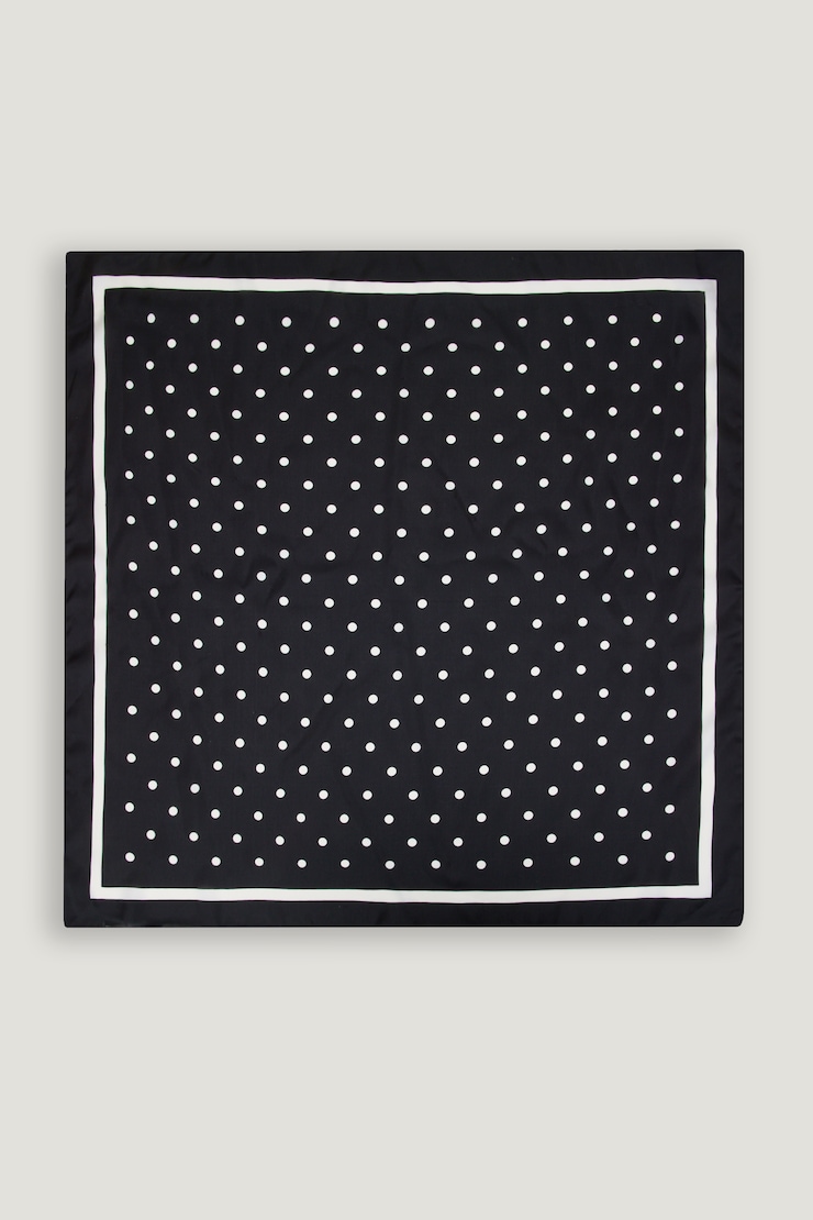 Satin Feel Scarf Black and White Polka Dot large