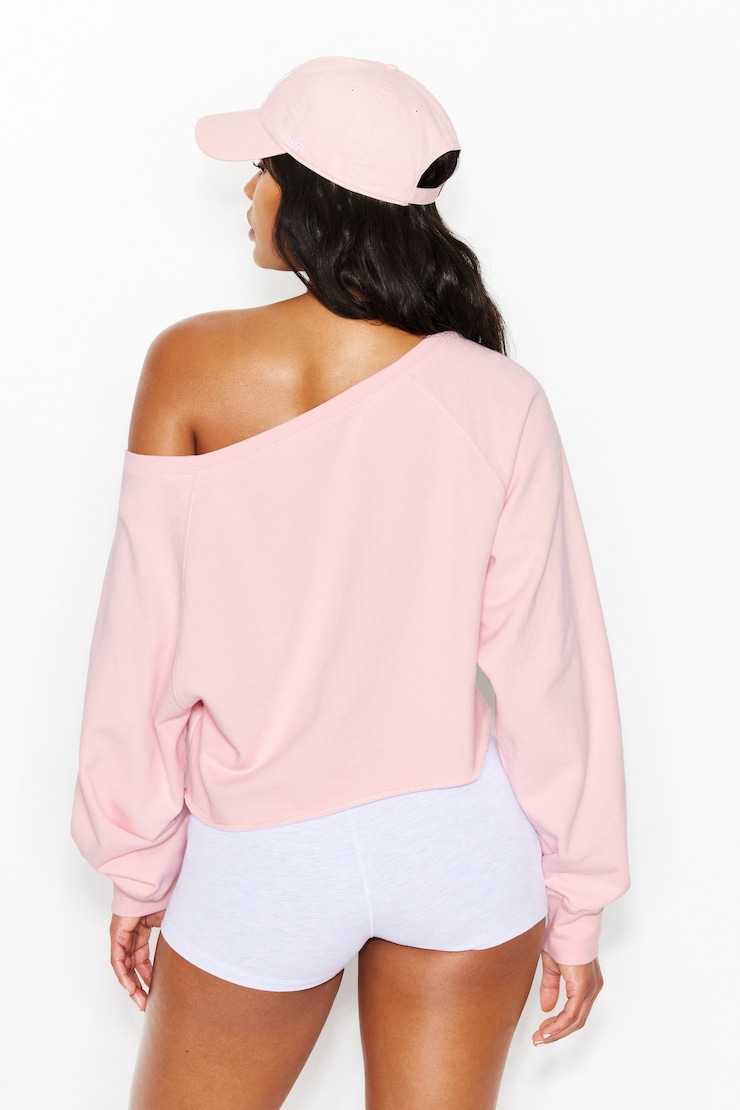 SoftTerry™ Raw-Edge Off Shoulder Sweatshirt, Pink Wink, large