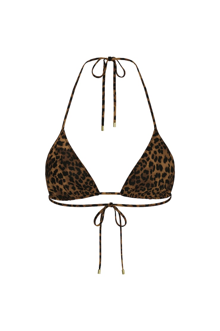 Slider Triangle Bikini Top, Leopard/Armadillo Brown, large