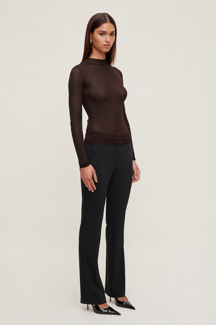 Sheer Mock Neck Sweater Cherry Lacquer Burgundy large