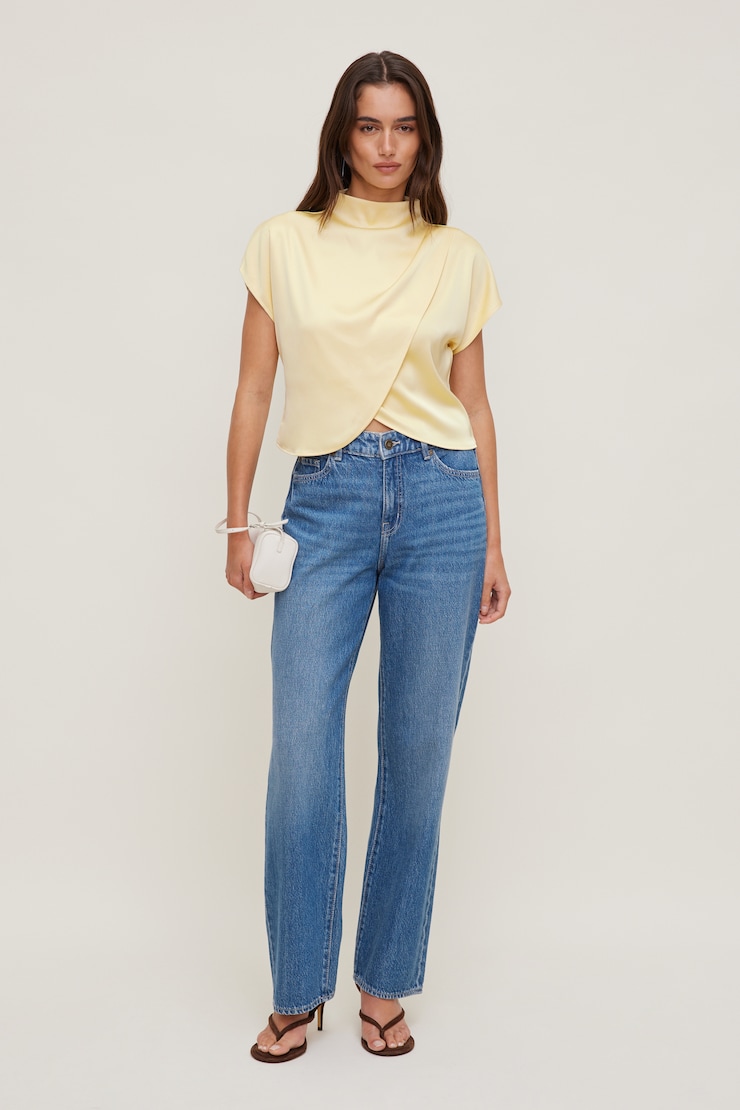 Ella Layered Satin Blouse Pale Yellow large