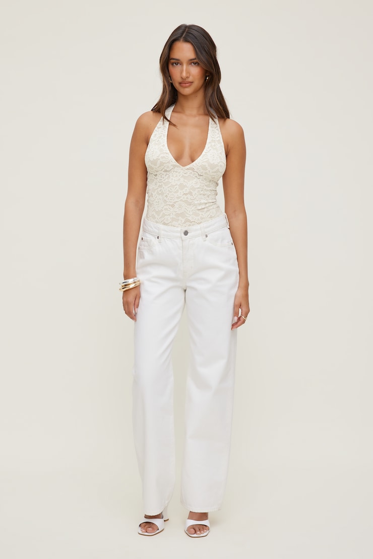 Lace Plunge Halter Bodysuit Sea Salt Cream large