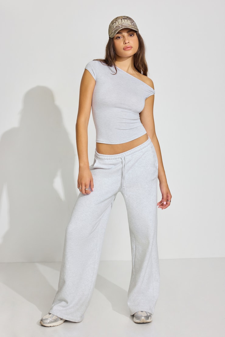 Asymmetric Twisted Short Sleeve Top, Spring Grey Mix, large