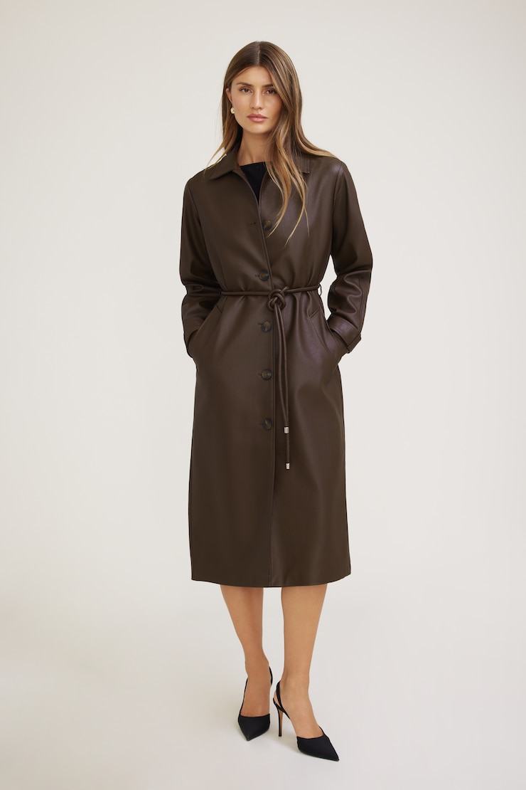 Faux Leather Mac Coat
