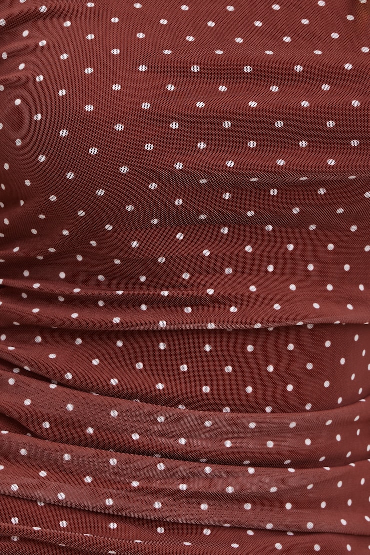 Nola Printed Mesh Tank Top Dark Paprika Burgundy w/ White Polka Dots large