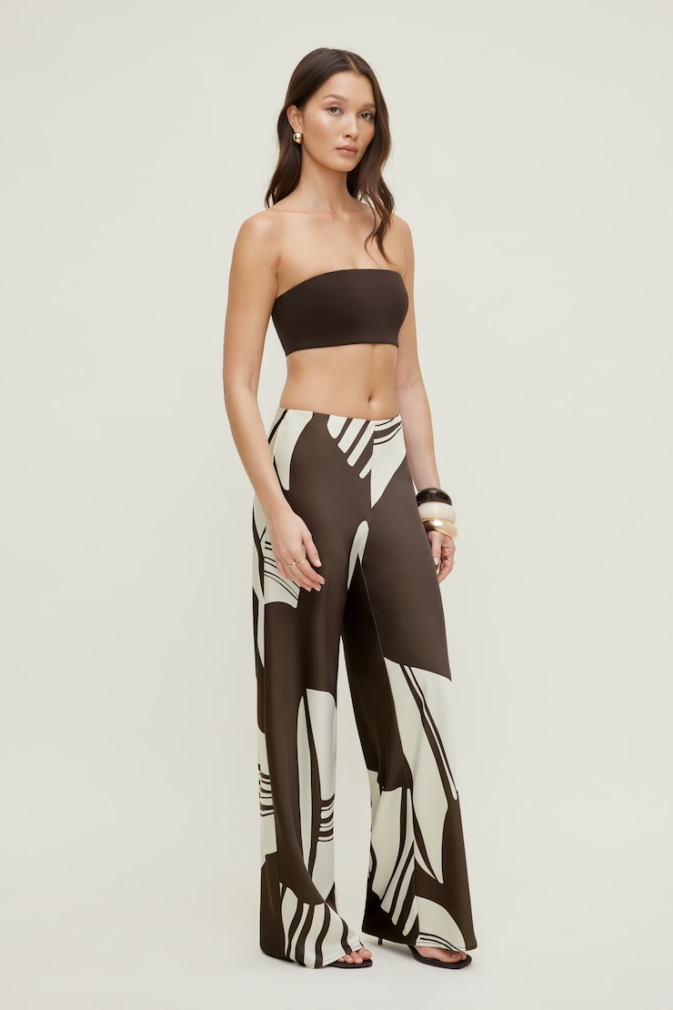 Izzy Wide Leg Satin Pants Brown Abstract large
