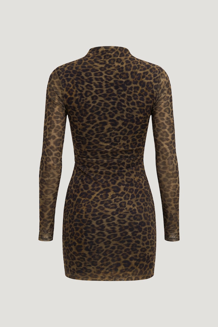 Alaia Mesh Mini Dress Leopard Brown large
