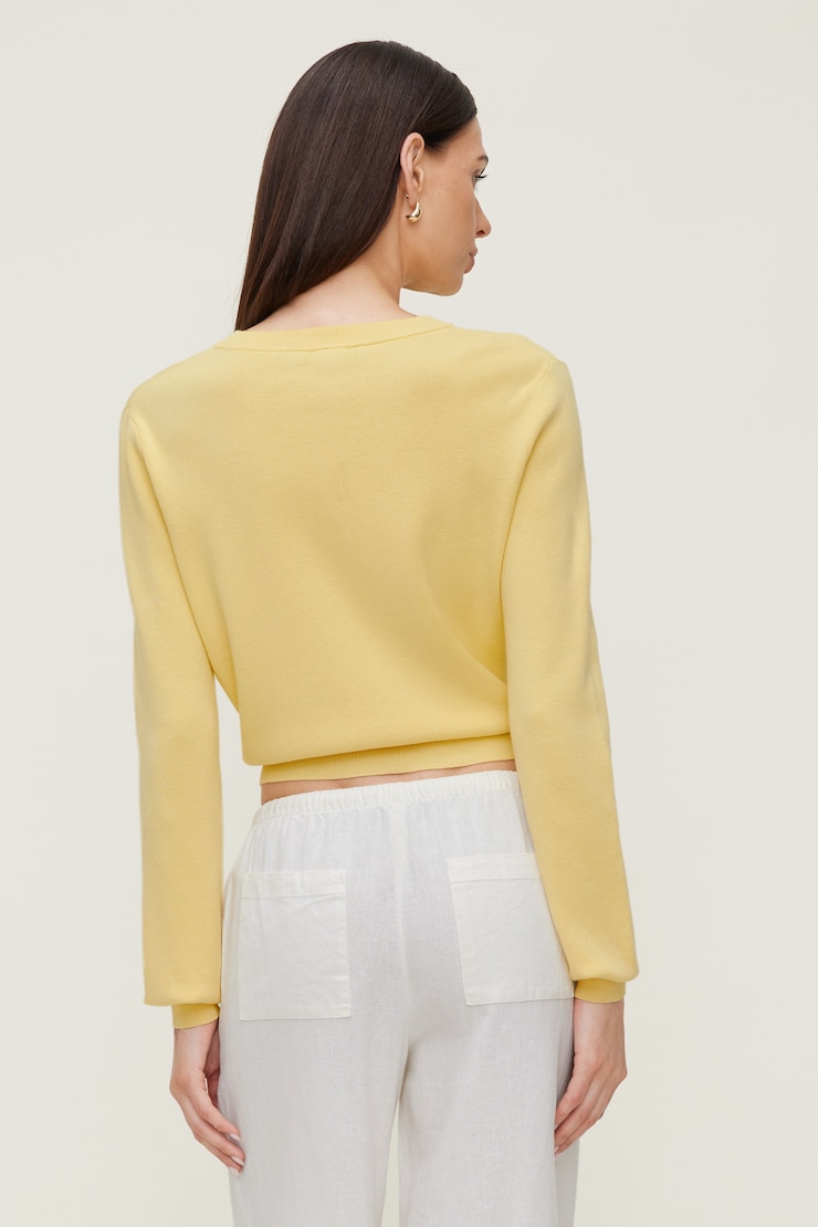 Cardigan à col rond Rebecca Jaune paille italienne large