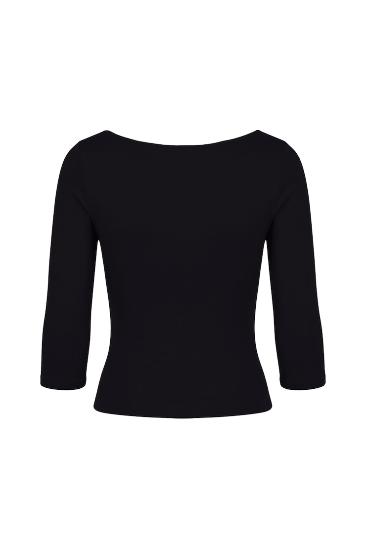 Sleek 3/4 Sleeve Boatneck Top, Jet Black, large