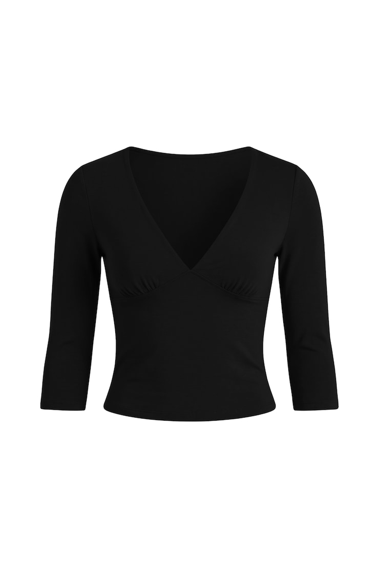 Plunge 3/4 Sleeve Top, Jet Black, large