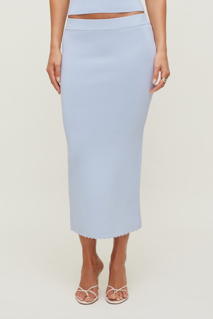 Scallop Trim Maxi Skirt Heather Blue large